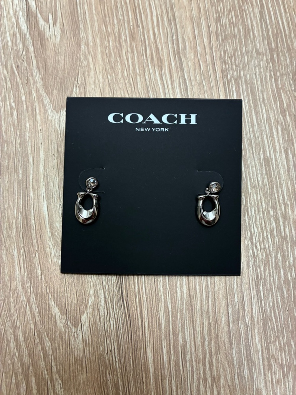 Coach Silver “C” Logo Crystal Earrings